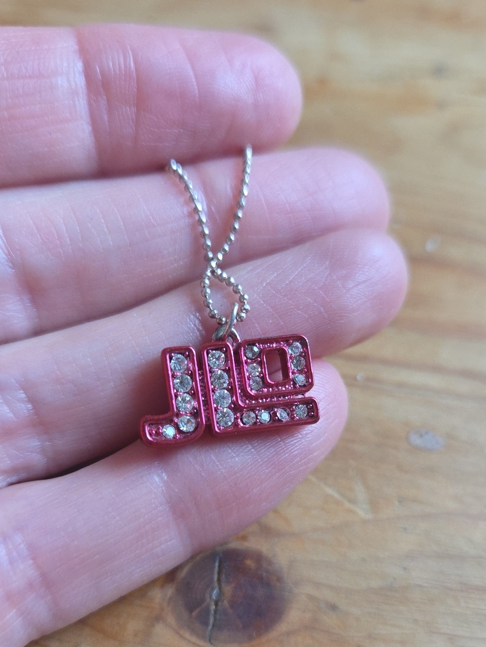JLO Love at First Glow Pink Rhinestone Pendant Upcycled Necklace Vintage 2005